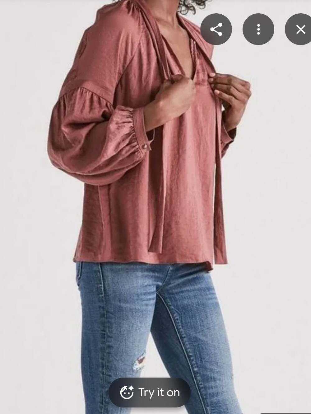 Lucky Brand Jenna Blouson Peasant Top — Dusty Rose